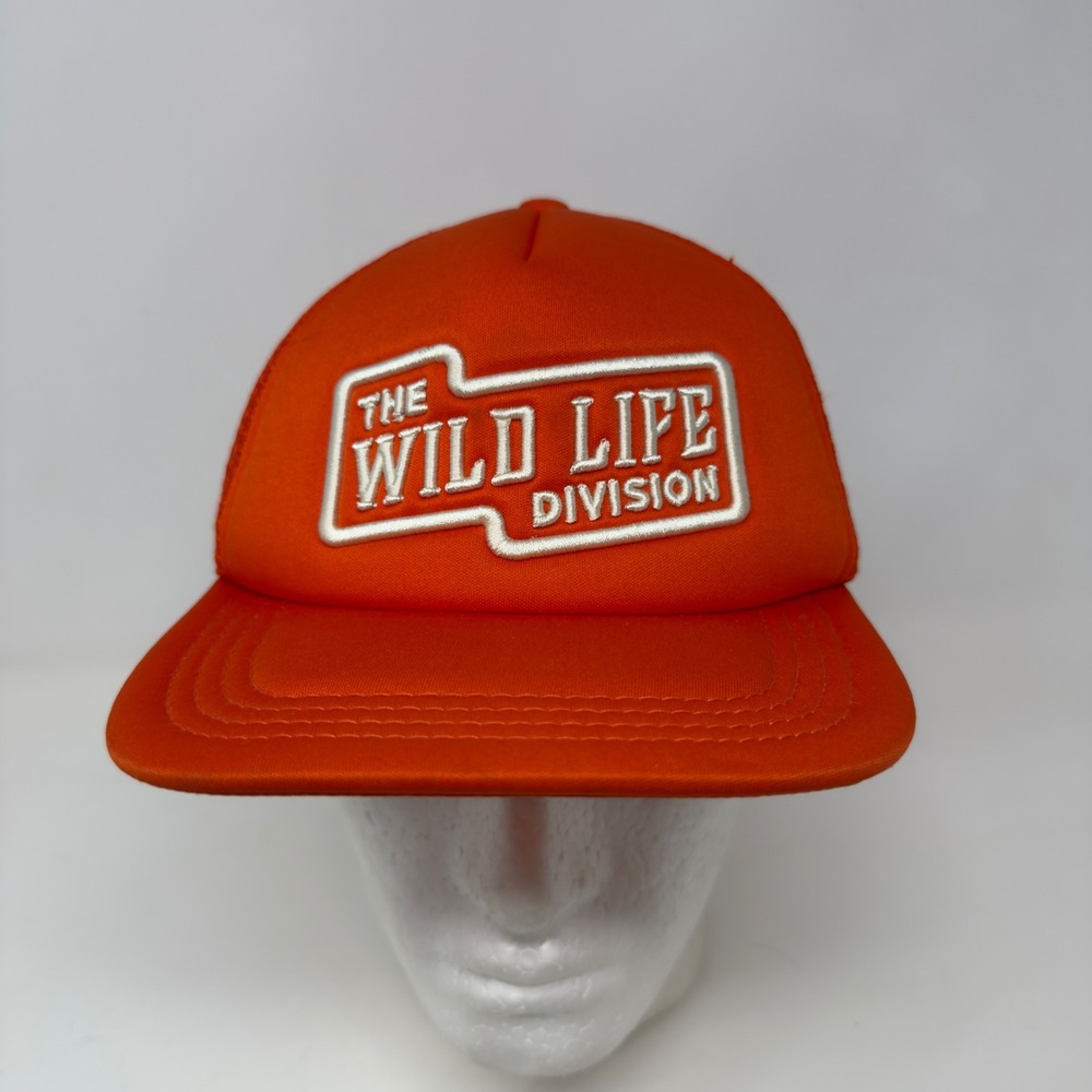 KAVU Foam Dome "The Wild Life Division" Orange Mesh Trucker Snapback Hat Cap‎